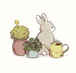  ayu_(mog) bunny commentary no_humans original plant pot potted_plant signature symbol_commentary watering_can 