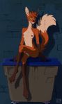  2020 absurd_res anthro anthrofied breasts canid canine crossed_legs dumpster female fluffy fluffy_tail fox full-length_portrait fur hi_res humanoid_hands jungledyret_hugo looking_at_viewer mammal nipples nude orange_body orange_fur portrait rita_(jungledyret) sergeyfoxx sitting skinny solo 