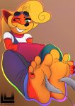  absurd_res activision anthro bandicoot coco_bandicoot colored_nails crash_bandicoot_(series) feathers feet female foot_fetish grin hi_res lu123 mammal marsupial nails one_eye_closed smile solo tickling tickling_feet video_games 