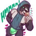  ! &lt;3 1:1 2018 alpha_channel anthro better_version_at_source big_bulge big_pecs bodily_fluids bulge canid canine canis clothing daxx_(shirteater18) dog_treat domestic_dog emanata high-angle_view hoodie licking looking_at_viewer male mammal marlon.cores muscular muscular_anthro muscular_male nipple_piercing nipples obliques onomatopoeia pecs piercing pit_bull saliva shirteater18 simple_background sleeveless_hoodie solo sound_effects text thong tongue tongue_out topwear transparent_background underwear 