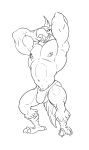  2017 abs anthro avian barazoku beak biceps big_muscles bird black_and_white breath_of_the_wild bulge butt clothing flexing genitals hands_behind_head hi_res kass_(tloz) male mickey_the_retriever monochrome muscular muscular_anthro muscular_male navel nintendo nipples obliques open_mouth penis quads rito simple_background smile solo standing talons the_legend_of_zelda thong tongue triceps underwear video_games white_background 