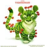  ambiguous_gender anthro cryptid-creations english_text eyes_closed felid flower fur geranium green_body green_fur leaf mammal pantherine plant simple_background smile solo text tiger translated url white_background 