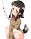  animal_ears artist_name black_hair blush bottomless bow braid breasts chi-hatan_school_uniform collar dated dog_ears dog_girl dog_tail girls_und_panzer hair_bow hair_ornament highres kuzuryuu_kennosuke leash nagura_(girls_und_panzer) no_panties saliva school_uniform shiny shiny_hair shiny_skin short_hair simple_background small_breasts tail tongue tongue_out twin_braids twintails white_background 