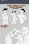  2koma 5_fingers absurd_res activision american_dragon:_jake_long ask_blog bodily_fluids bottomwear clothing comic cross crying dialogue disney dragon english_text fangs fingers front_view grey_background hand_behind_head hand_on_head hand_on_hip hi_res holding_cross holding_object holding_sign human humor jacket jake_long leather leather_jacket looking_back looking_down male mammal meme muscular muscular_male open_mouth protest_sign raccoon_douglas_(artist) rear_view sad shirt shorts sign simple_background skinny_male spyro spyro_the_dragon standing tank_top tears text topwear video_games 