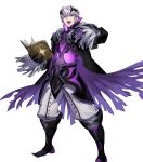  1boy alternate_costume book boots fire_emblem fire_emblem_awakening fire_emblem_heroes full_body gloves highres horns komiya_kuniharu official_art open_mouth robin_(fire_emblem) robin_(fire_emblem)_(male) solo teeth torn_clothes white_hair yellow_eyes 