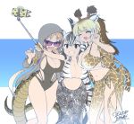  3girls ^_^ african_rock_python_(kemono_friends) alternate_breast_size alternate_hairstyle animal_ears animal_print arm_around_back bangs bikini bikini_top blonde_hair braid breasts brown_hair cellphone cleavage closed_eyes dated drawstring eyebrows_visible_through_hair fang feet_out_of_frame giraffe_ears giraffe_horns giraffe_print giraffe_tail grey_hair grin hair_between_eyes halterneck hand_on_another&#039;s_back hand_up highres holding hood hood_up hoodie horns huge_breasts kemono_friends large_breasts leaning_forward light_brown_hair long_hair long_sleeves multicolored_hair multiple_girls navel one-piece_swimsuit open_clothes open_hoodie open_mouth outstretched_arm pants phone plains_zebra_(kemono_friends) purple_eyes purple_hair reticulated_giraffe_(kemono_friends) scarf self_shot selfie_stick side-by-side signature slit_pupils smartphone smile snake_tail standing stomach strap_gap sunglasses swimsuit tail taking_picture thigh_gap twin_braids twisted_torso two-tone_hair v very_long_hair yoshida_hideyuki zebra_ears zebra_print 