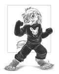  2020 4:5 action_pose anthro badger clothed clothing flinters fur hair hi_res male mammal monochrome mustelid musteline pose solo 