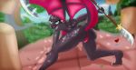  activision anthro anus blade blurred_background blurred_foreground breasts butt cynder dododragon56 dragon female forest genitals guan_dao hi_res humanoid looking_up motion_lines nails nude pussy raised_tail reptile scales scalie side_boob solo spyro_the_dragon symbol training training_dummy tree video_games weapon wings 