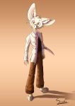  absurd_res amber_eyes anthro big_ears big_eyes biped canid canine clothed clothing colored curious cute_eyes cute_face digital_media_(artwork) fennec fox fur hi_res light_nose looking_at_viewer male mammal sand simple_background sockodrawing solo standing 
