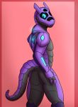  2020 anthro butt hand_on_butt hi_res machine male nude portrait pose presenting presenting_hindquarters reptile robot scalie simple_background solo standing synth_(vader-san) thony_dog three-quarter_portrait 