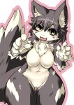  2018 5_fingers anthro breasts canid cute_fangs female fingers fur grey_body grey_fur grey_hair hair mammal naturally_censored sakamata_orca simple_background smile solo thick_thighs white_background wide_hips yellow_eyes 