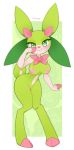  anthro blush breasts cervid cervine deerfae ears_up elemental_creature eyelashes fak&eacute;mon female fingers flower fur genitals green_body green_eyes green_fur hi_res hooved_fingers hooves inosagi mammal navel nintendo nipples plant pok&eacute;mon pussy solo video_games white_body white_fur 