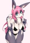  2019 5_fingers anthro bikini bikini_bottom bikini_top breasts clothing female fingers green_eyes hair lagomorph leporid looking_at_viewer mammal navel pink_hair rabbit sakamata_orca simple_background smile solo swimwear white_background 