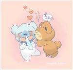  &lt;3 2020 blush brown_body brown_fur chibi cubchoo duo eyes_closed fur kissing magami_tobazu nintendo pok&eacute;mon pok&eacute;mon_(species) simple_background teddiursa video_games white_body white_fur 