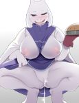  anthro big_breasts blush boss_monster bovid breasts caprine clothed clothing faeki female fur genitals hi_res horn long_ears mammal nipples pussy solo toriel undertale video_games 