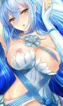  1girl azura_(fire_emblem) bangs bare_shoulders blue_hair blush breasts dakimakura dress elbow_gloves eyebrows_visible_through_hair fingerless_gloves fire_emblem fire_emblem_fates gloves hair_between_eyes highres large_breasts long_hair looking_at_viewer nipples open_mouth solo tongari veil very_long_hair white_dress white_gloves yellow_eyes 