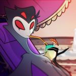  1:1 alcohol anthro avian beach beverage bird demon drinking helluva_boss instagram male official_art owl red_eyes seaside selfie solo stolas_(vivzmind) umbrella vivzmind 