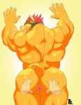  2018 anthro anus back_muscles barazoku big_butt bowser butt collar deltoids disembodied_hand ghost_hands hands_on_wall hi_res horn koopa looking_at_viewer looking_back male mario_bros muscular muscular_anthro muscular_male nintendo nude presenting presenting_hindquarters rear_view scalie simple_background smile solo spiked_collar spikes spread_anus spread_butt spreading standing teeth tylerstark video_games 