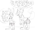  2020 anthro barefoot becky_wilde_(visiti) bottomwear canid canine clothed clothing dialogue disney duo ear_piercing english_text fan_character female fox fully_clothed judy_hopps lagomorph leporid mammal open_mouth open_smile piercing rabbit red_fox skirt smile standing text visiti zootopia 