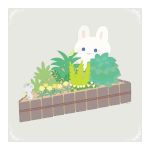  :&gt; ayu_(mog) blue_eyes border bunny caterpillar daisy flower grass grey_background looking_at_viewer mouse no_humans original signature smile white_border white_flower yellow_flower 