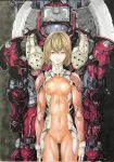  1girl all_you_need_is_kill armor bodysuit brown_eyes brown_hair closed_mouth covered_navel covered_nipples exoskeleton gloves katsu_(24791909) making-of_available marker_(medium) pauldrons scratches short_hair shoulder_armor standing traditional_media white_gloves 