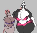  anthro big_breasts breasts cleavage clothed clothing duo equid equine female horse huge_breasts mammal murid murine pepper_(ritts) rat ritts rodent skimpy thick_thighs wide_hips 