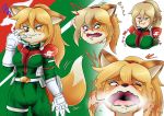  2020 anthro black_nose blonde_hair blush bodily_fluids breath canid canine clothing female fox gloves hair handwear human human_to_anthro mammal mole_(marking) nageruamado nintendo open_mouth ponytail sequence species_transformation star_fox sweat sweatdrop transformation video_games 