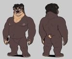  2020 anthro belly brown_body brown_fur butt dinonugget_bird eyewear fur glasses hi_res male mammal moobs nipples overweight overweight_male simple_background solo spectacled_bear tremarctine ursid 