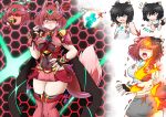  2020 animal_humanoid black_hair blood blush bodily_fluids bottomwear breast_growth breasts butt canid canid_humanoid canine canine_humanoid clothing fire fox_humanoid gender_transformation hair humanoid mammal mammal_humanoid mtf_transformation nageruamado navel pyra_(xenoblade) red_hair shorts simple_background surprise sweat sweatdrop tight_clothing transformation xenoblade_chronicles_2 