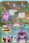  2:3 angry armor bodily_fluids cold-blooded-twilight comic dialogue dragon english_text equid equine female feral friendship_is_magic group hasbro headgear helmet hi_res horn male mammal my_little_pony outside pegasus rainbow_dash_(mlp) spike_(mlp) sweat text tornado tree twilight_sparkle_(mlp) unicorn wings 