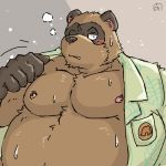  1:1 2020 animal_crossing anthro belly blush canid canine clothed clothing goyemon_k humanoid_hands kemono male mammal moobs nintendo nipples open_shirt overweight overweight_male raccoon_dog shirt solo tanuki tom_nook_(animal_crossing) topwear video_games 