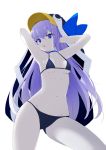  1girl animal_costume armpits arms_behind_head arms_up banned_artist bare_arms bare_shoulders blue_choker blue_eyes breasts cameltoe choker fate/grand_order fate_(series) groin halter_top halterneck long_hair looking_at_viewer meltryllis meltryllis_(swimsuit_lancer)_(fate) navel penguin_costume purple_hair sana_hamada small_breasts solo stomach strap_gap string_bikini thighs tongue tongue_out transparent_background very_long_hair 