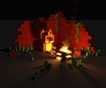  anthro brick brick_wall camp campfire camping canid canine clothed clothing digital_media_(artwork) fire fox fox_claypaw grass handlebarsprites male mammal night outside ruins shadow sitting solo vines voxel_(artwork) wall_(structure) 