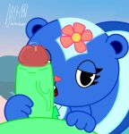  anthro bodily_fluids da1k1ra duo erection female flippy_(htf) genital_fluids genitals happy_tree_friends looking_at_viewer male male/female mammal mephitid penis petunia_(htf) skunk tongue 