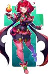  1girl alternate_costume black_legwear breasts fingerless_gloves fire gloves homura_(xenoblade_2) large_breasts pantyhose red_eyes red_hair thick_thighs thighs xenoblade_(series) xenoblade_2 yagi_(kyuhyun) 