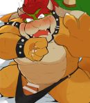  2020 anthro belly blush bodily_fluids bowser bulge censored clothing erection genitals humanoid_genitalia humanoid_hands humanoid_penis hyaku_(artist) kemono koopa male mario_bros nintendo overweight overweight_male penis scalie solo sweat underwear video_games 