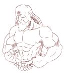  1boy abs bald beard chest cropped_torso facial_hair greyscale highres long_hair male_focus manly monk_(sekaiju) monochrome muscle mustache naga_u sekaiju_no_meikyuu sekaiju_no_meikyuu_3 shirtless simple_background solo thick_eyebrows upper_body white_background 