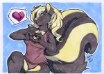  &lt;3 anthro blue_background blue_eyes clothing female gesture hair hand_heart inktiger mammal mephitid nails panties simple_background skunk smile solo speech_bubble underwear 