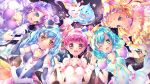  5girls :d ;) ;d absurdres aqua_eyes bangs black_choker blonde_hair blue_choker blue_hair blush breasts choker circlet closed_mouth collarbone cure_cosmo cure_milky cure_selene cure_soleil cure_star elbow_gloves eyebrows_visible_through_hair fur-trimmed_gloves fur_trim fuwa_(precure) gloves grey_gloves highres holding_hands huge_filesize long_hair looking_at_viewer medium_breasts medium_hair multiple_girls one_eye_closed open_mouth pink_choker pink_eyes pink_hair precure prunce_(precure) purple_eyes purple_hair shiny shiny_hair short_sleeves sleeveless smile star_twinkle_precure touki_matsuri upper_body very_long_hair wrist_cuffs yellow_eyes 