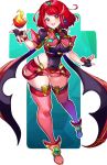  1girl bodysuit breasts fingerless_gloves fire gloves homura_(xenoblade_2) large_breasts red_eyes red_hair thick_thighs thighs watermark xenoblade_(series) xenoblade_2 yagi_(kyuhyun) 