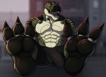  absurd_res anthro clothing dinosaur e-zoid foot_focus hi_res machine male muscular open_mouth paws reptile robot scalie solo theropod typhek tyrannosaurid tyrannosaurus tyrannosaurus_rex underwear 