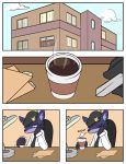  absurd_res anthro beverage canid canine clothed clothing coffee comic hi_res male mammal neko3240 solo webb_(neko3240) 