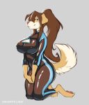  absurd_res anthro bangs big_breasts big_butt blue_eyes bodysuit breasts brown_hair butt canid canine canis claws clothing curvy_figure domestic_dog faizenek female floppy_ears fluffy fluffy_tail fur glistening glistening_clothing glistening_hair hair hands_between_legs hands_together hi_res keyhole kneeling long_hair long_tail looking_aside mammal narrowed_eyes pawpads paws pink_nose pink_pawpads ponytail raised_tail side_view simple_background skinsuit smile snout solo straight_hair swimwear tan_body tan_fur thick_thighs tight_clothing wetsuit white_body white_fur 
