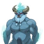  anthro barathrum_the_spirit_breaker beard blue_body blue_fur bovid bovine breaker cattle dota ear_piercing facial_hair facial_piercing fur genitals gutsout_(artist) hi_res horn humanoid_genitalia humanoid_penis jewlry male mammal musclegut nipples nose_piercing nose_ring nude penis piercing red_eyes simple_background solo standing valve video_games white_background 