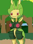  2020 3:4 anthro arthropod big_breasts big_butt blush breasts butt digital_media_(artwork) elemental_creature female green_body green_tail hi_res huge_butt insect kouh leavanny multicolored_body nintendo plant pok&eacute;mon pok&eacute;mon_(species) red_eyes simple_background sky smile solo thick_thighs tree video_games wide_hips 