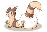  2018 absurd_res brown_body brown_fur diaper feral fur furgonomics furret green_eyes hi_res looking_at_viewer meowstic_(artist) nintendo open_mouth pawpads pok&eacute;mon pok&eacute;mon_(species) simple_background solo video_games white_background white_diaper 
