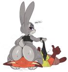  2020 anal anthro big_butt bodily_fluids butt butt_sniffing canid canine disney domination duo english_text facesitting female female_domination fox fur gesture grey_body grey_fur hi_res huge_butt judy_hopps lagomorph leporid looking_back male mammal musk nick_wilde oral rabbit rear_view rimming sex simple_background sniffing sssonic2 sweat text thumbs_up white_background zootopia 