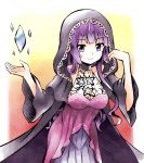  1girl bangs breasts character_request choker cleavage crystal eyebrows_visible_through_hair highres hood hood_up kirara_fantasia long_hair ma_tsukasa medium_breasts purple_eyes purple_hair 