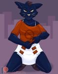  2020 anthro bra breasts carnival-tricks clothed clothing clothing_lift diaper domestic_cat felid feline felis female footwear hi_res kneeling mae_borowski mammal night_in_the_woods shirt shirt_lift solo topwear underwear video_games whiskers 