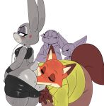  2020 anthro big_butt blush bodily_fluids butt butt_sniffing canid canine clothed clothing disney eyes_closed female finnick fur grey_body grey_fur hi_res huge_butt judy_hopps lagomorph male mammal mrs._otterton musk nick_wilde orange_body orange_fur simple_background smile sniffing sssonic2 sweat thick_thighs white_background zootopia 